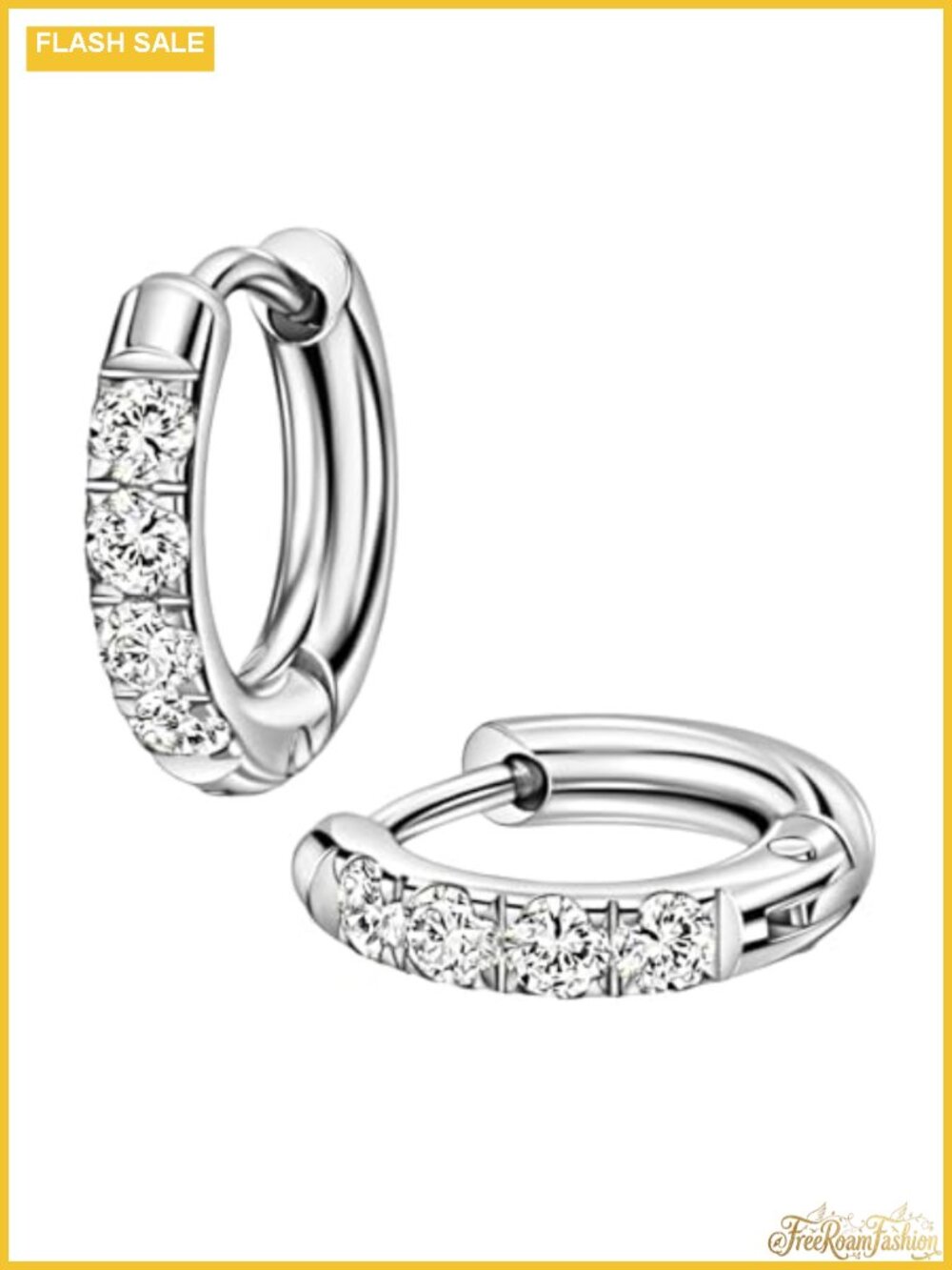 Stainless Steel Huggie Hoop Earrings CZ Small 8mm 316L Surgical Steel